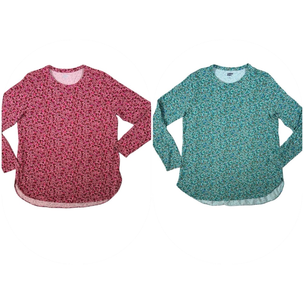 2 Lands End Floral Long Sleeve T Shirt Cotton Modal 519124 Womens Large 14-16